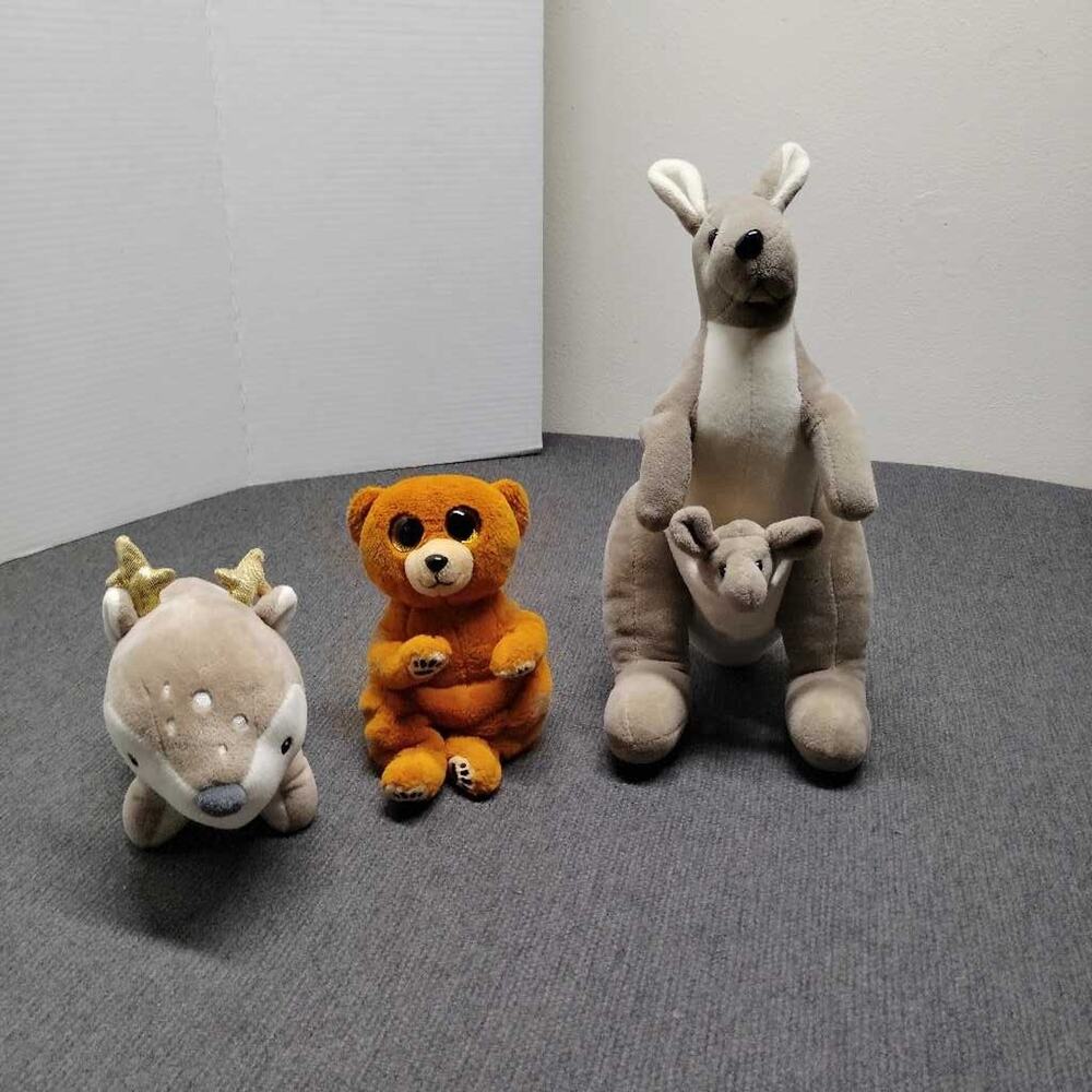 Beanie Babies Ty Orange Bear Kangaroo Plush Deer Plush Stuffed Toys Lot of 3
